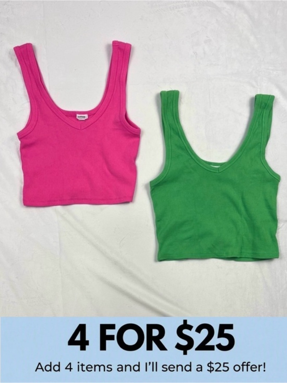 Garage Ribbed Crop Tank Top Bundle 2-Pack Pink & Green Basics